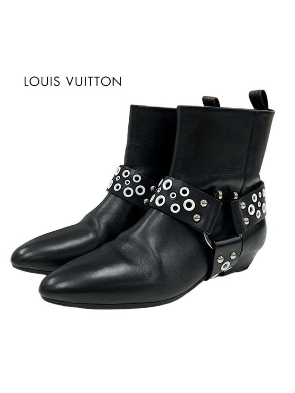 Louis Vuitton Rhapsody Line Boots Short Shoes Leather Black White Hole - Picture 1 of 9
